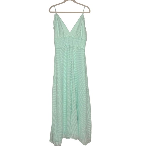 ASOS Jarlo Mint Green Deep V-Neck Textured Chevron Ruffle Maxi Dress size 12 - Picture 4 of 8